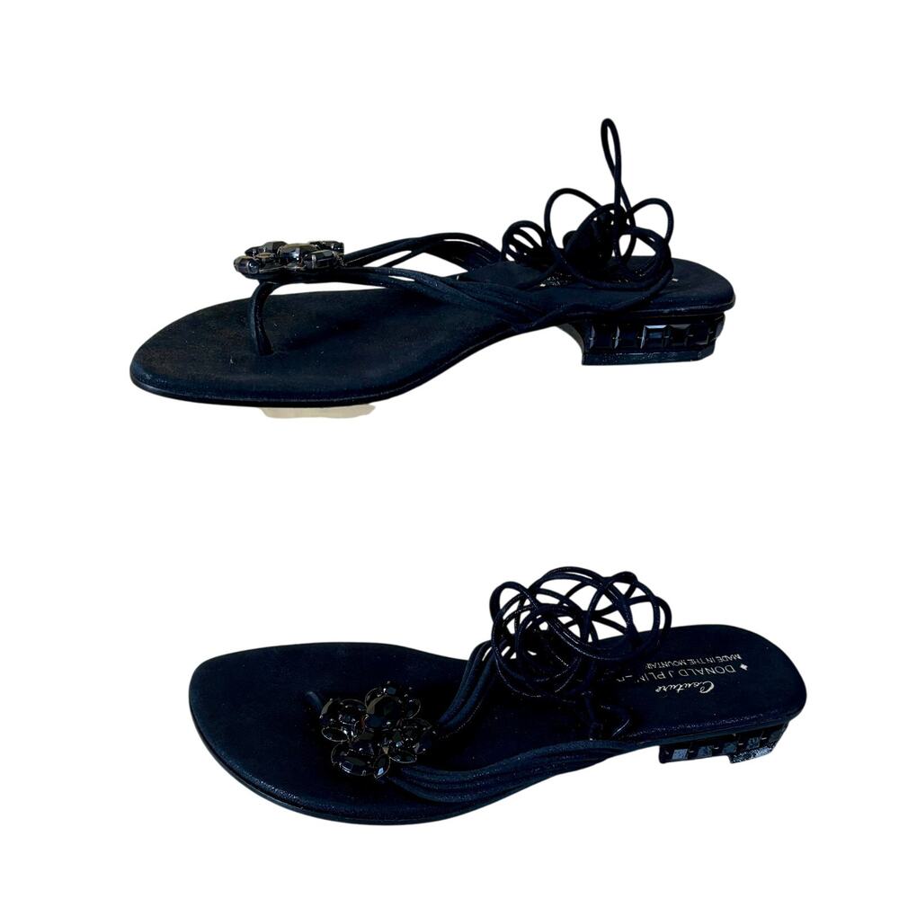 Donald Pliner Black Metallic Leather Shoe Sandal New Chunky Stones $285 NIB